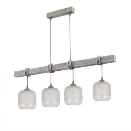 Brilagi - Κρεμαστό φωτιστικό με καλώδιο WOOD GLASS 4xE27/60W/230V πεύκο/γκρι/λευκό