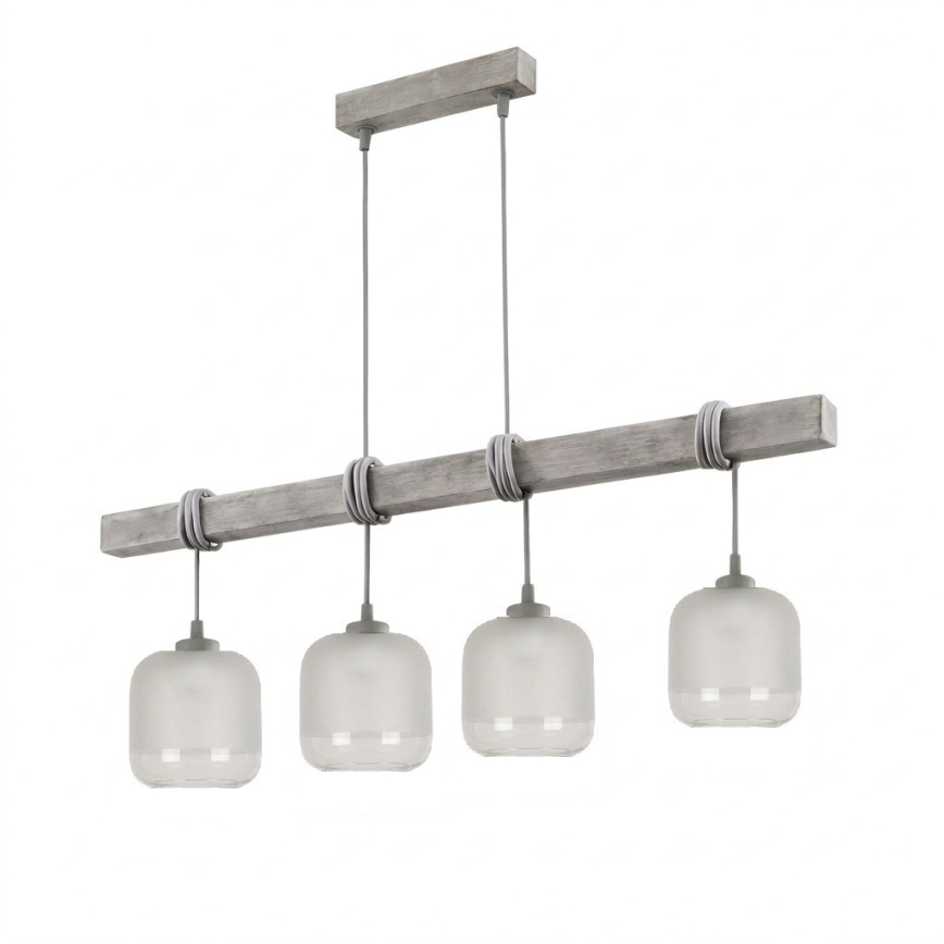 Brilagi - Κρεμαστό φωτιστικό με καλώδιο WOOD GLASS 4xE27/60W/230V πεύκο/γκρι/λευκό