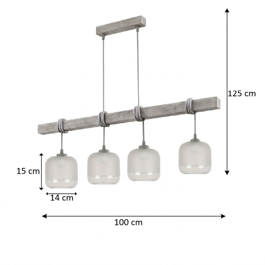 Brilagi - Κρεμαστό φωτιστικό με καλώδιο WOOD GLASS 4xE27/60W/230V πεύκο/γκρι/λευκό