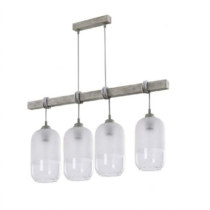 Brilagi - Κρεμαστό φωτιστικό με καλώδιο WOOD GLASS 4xE27/60W/230V πεύκο/γκρι/λευκό