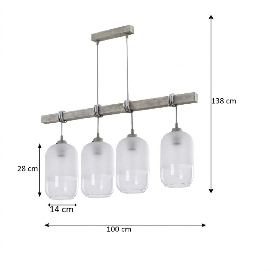Brilagi - Κρεμαστό φωτιστικό με καλώδιο WOOD GLASS 4xE27/60W/230V πεύκο/γκρι/λευκό