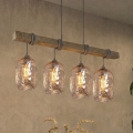 Brilagi - Κρεμαστό φωτιστικό με καλώδιο WOOD GLASS 4xE27/60W/230V πεύκο/γκρι/καπνιστό καφέ
