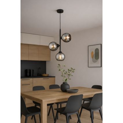 Brilagi - Κρεμαστό φωτιστικό με συρματόσχοινο DIOR 3xE27/60W/230V μαύρο/καπνιστό γκρι