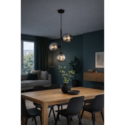 Brilagi - Κρεμαστό φωτιστικό με συρματόσχοινο DIOR 3xE27/60W/230V μαύρο/καπνιστό γκρι