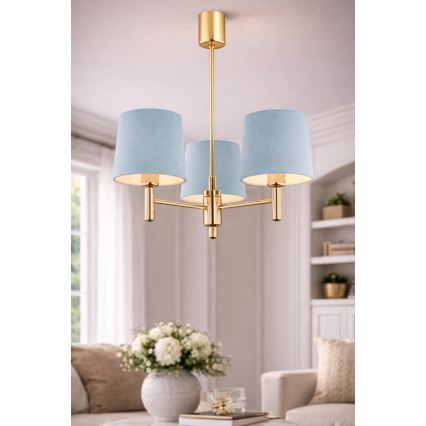 Brilagi - Κρεμαστό φωτιστικό με ράβδο MONTE 3xE27/60W/230V μπλε/χρυσό
