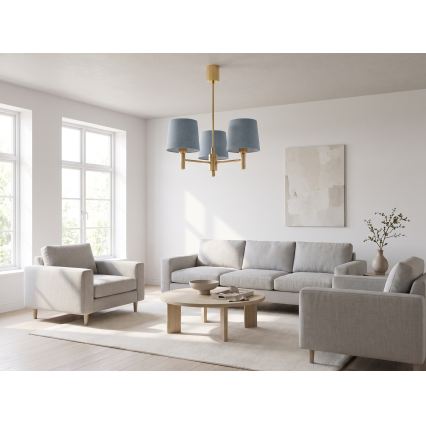 Brilagi - Κρεμαστό φωτιστικό με ράβδο MONTE 3xE27/60W/230V μπλε/χρυσό