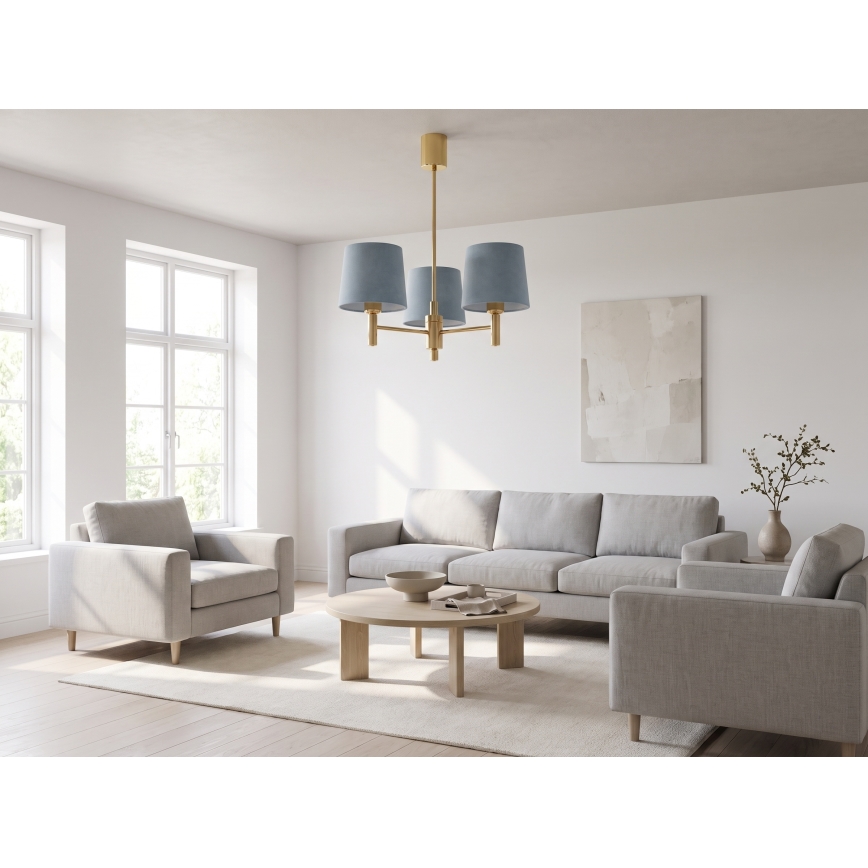 Brilagi - Κρεμαστό φωτιστικό με ράβδο MONTE 3xE27/60W/230V μπλε/χρυσό