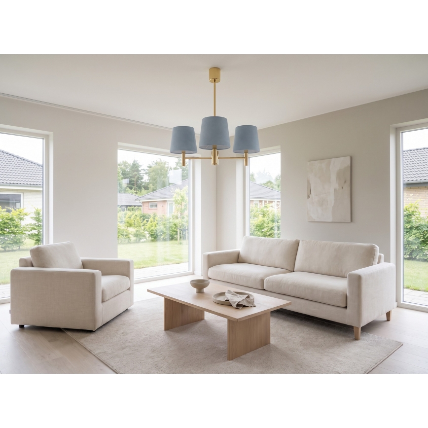 Brilagi - Κρεμαστό φωτιστικό με ράβδο MONTE 3xE27/60W/230V μπλε/χρυσό