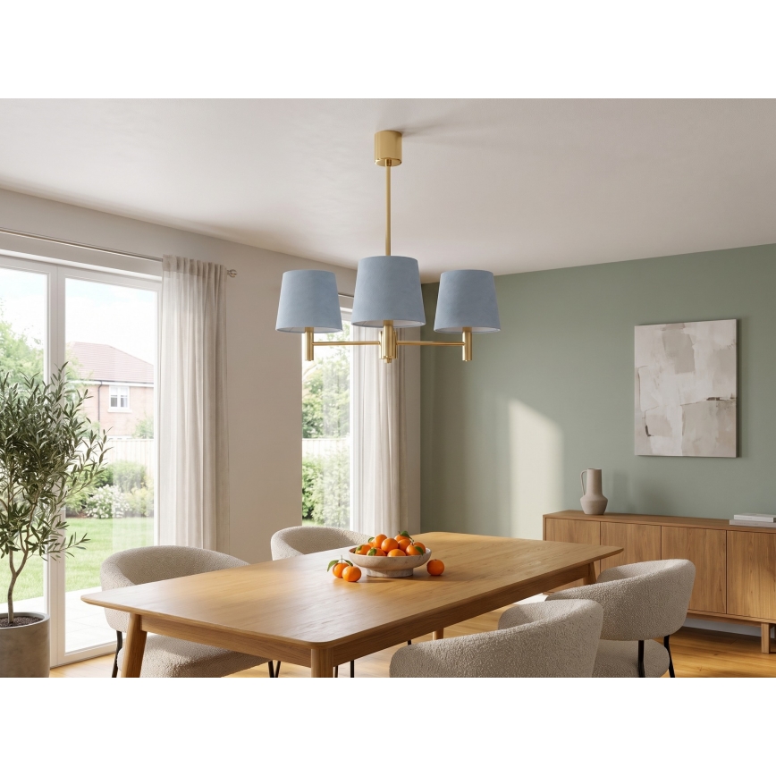 Brilagi - Κρεμαστό φωτιστικό με ράβδο MONTE 3xE27/60W/230V μπλε/χρυσό