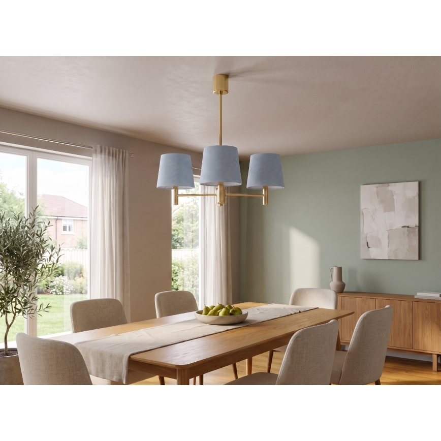 Brilagi - Κρεμαστό φωτιστικό με ράβδο MONTE 3xE27/60W/230V μπλε/χρυσό