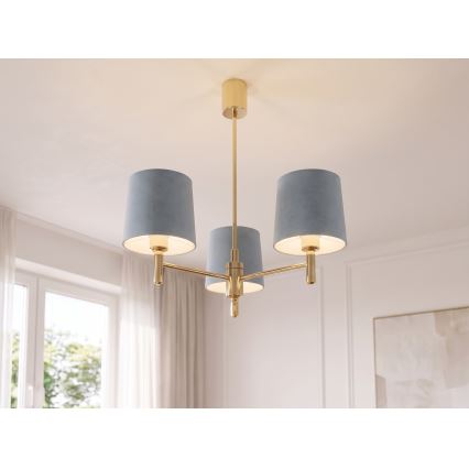 Brilagi - Κρεμαστό φωτιστικό με ράβδο MONTE 3xE27/60W/230V μπλε/χρυσό