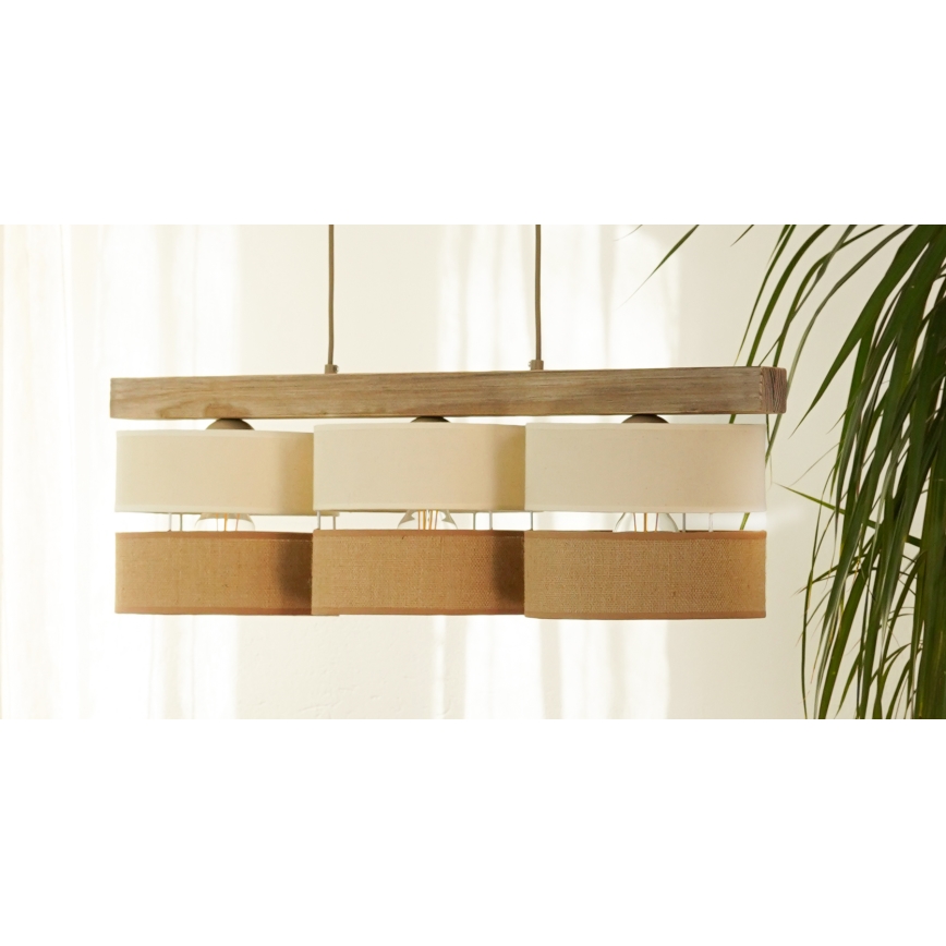 Brilagi - Κρεμαστό φωτιστικό οροφής FOREST 3xE27/15W/230V πεύκο/μπεζ/κρεμ