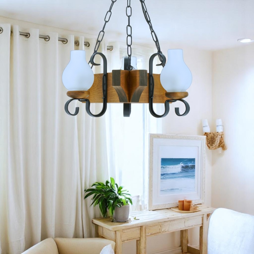 Brilagi - Κρεμαστό φωτιστικό οροφής QUEEN 3xE14/40W/230V οξιά