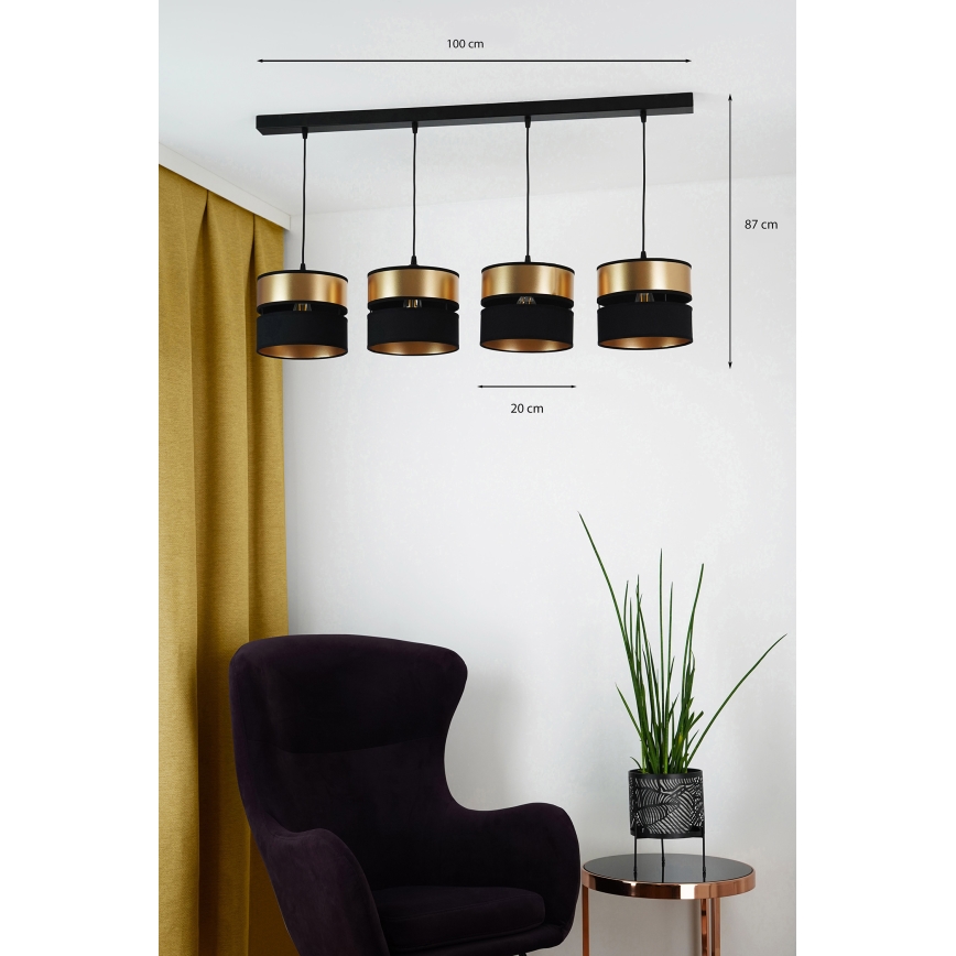 Brilagi - Κρεμαστό φωτιστικό οροφής ROYAL 4xE27/15W/230V μαύρο/χρυσό