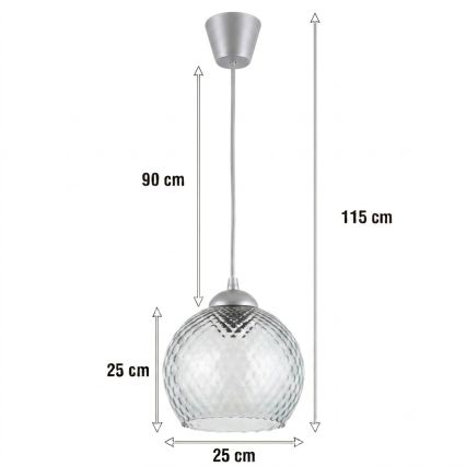 Brilagi - LED κρεμαστό φωτιστικό με καλώδιο RETRO GLASS 1xE27/60W/230V Ø 25 cm ασημί/καπνιστό γκρι