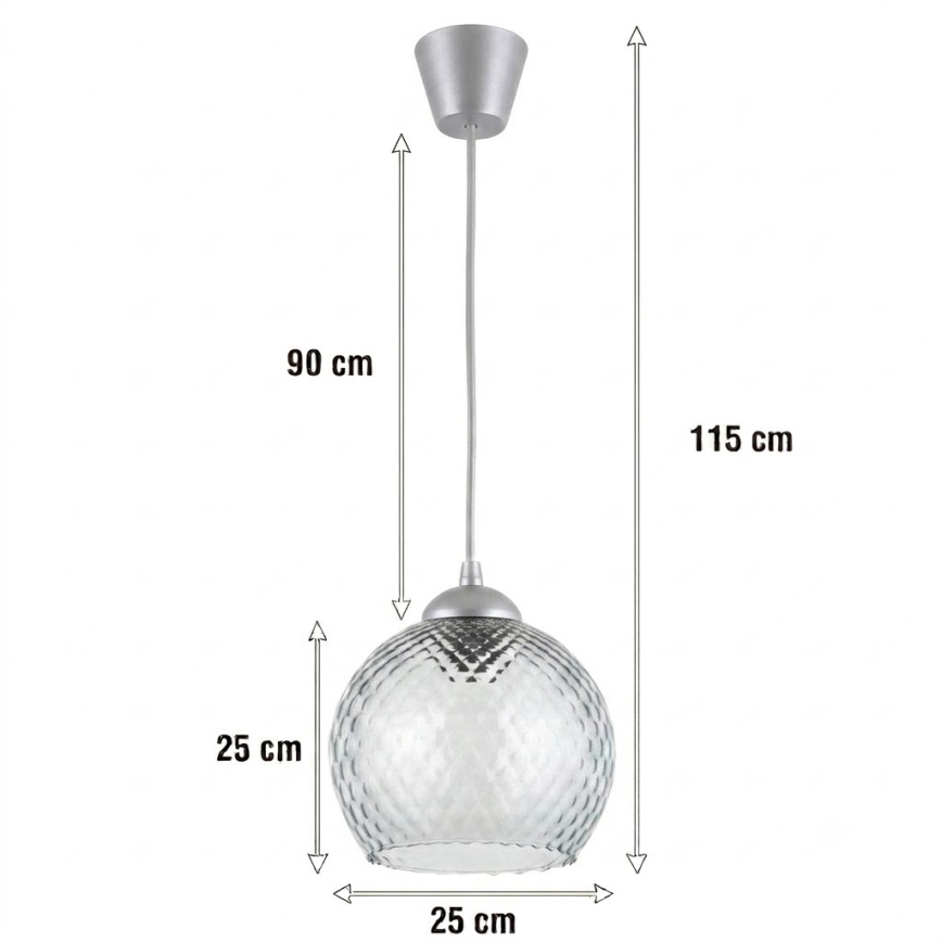 Brilagi - LED κρεμαστό φωτιστικό με καλώδιο RETRO GLASS 1xE27/60W/230V Ø 25 cm ασημί/καπνιστό γκρι