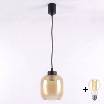 Brilagi - Κρεμαστό LED φωτιστικό με καλώδιο RETRO GLASS 1xE27/60W/230V Ø 14 cm μαύρο/καπνιστό καφέ