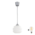 Brilagi - Κρεμαστό LED φωτιστικό με καλώδιο RETRO GLASS 1xE27/60W/230V διάμ. 20 εκ. ασημί/λευκό