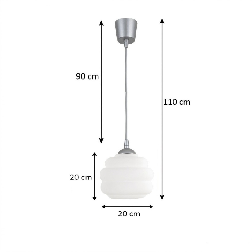 Brilagi - Κρεμαστό LED φωτιστικό με καλώδιο RETRO GLASS 1xE27/60W/230V διάμ. 20 εκ. ασημί/λευκό