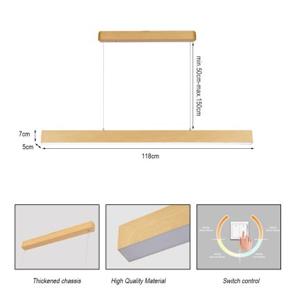 Brilagi - Κρεμαστό LED φωτιστικό με καλώδιο SLEEKLINE LED/40W/230V 3000/4500/6000K φινίρισμα δρυός