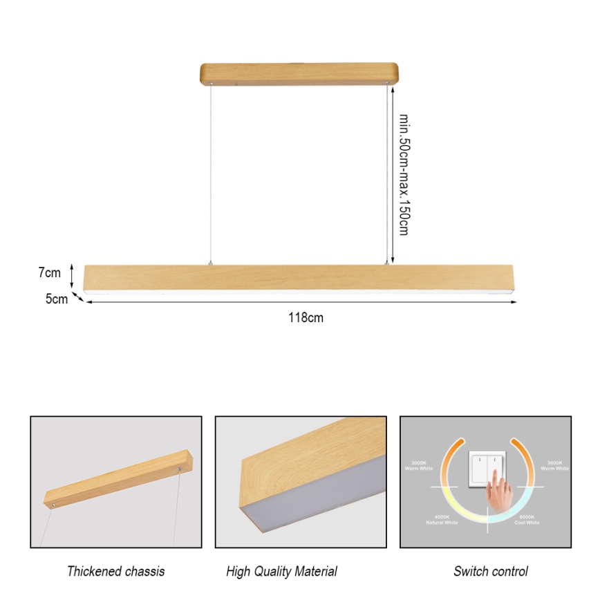 Brilagi - Κρεμαστό LED φωτιστικό με καλώδιο SLEEKLINE LED/40W/230V 3000/4500/6000K φινίρισμα δρυός