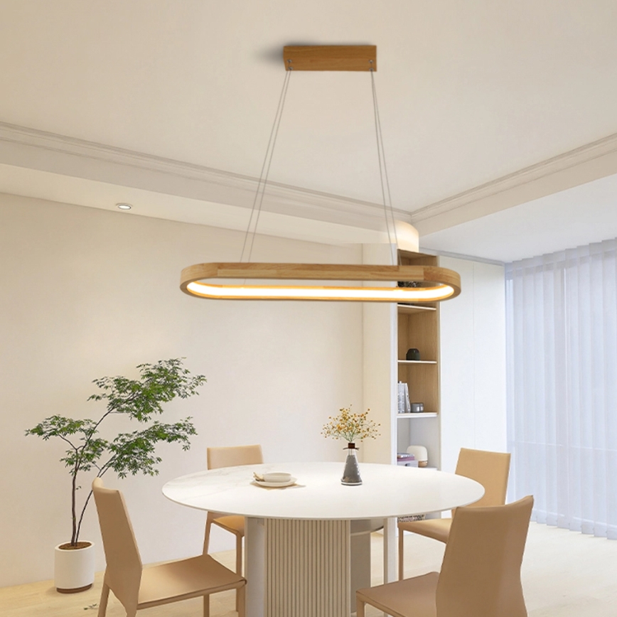 Brilagi - Κρεμαστό LED φωτιστικό με καλώδιο UMEA WOOD LED/30W/230V 70x20 cm από ξύλο καουτσούκ
