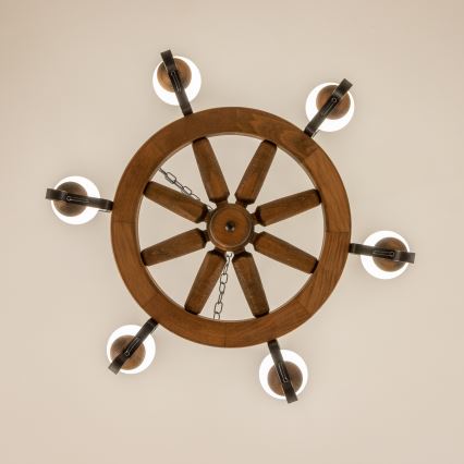 Brilagi - Κρεμαστός πολυέλαιος ROATA με αλυσίδα 6xE14/40W/230V, διάμ. 70 εκ., οξιά