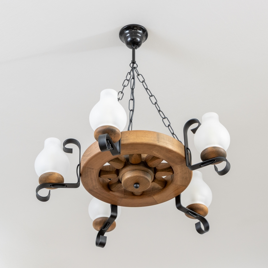 Brilagi - Κρεμαστός πολυέλαιος με αλυσίδα ROATA 5xE14/40W/230V Ø 50 cm οξιά