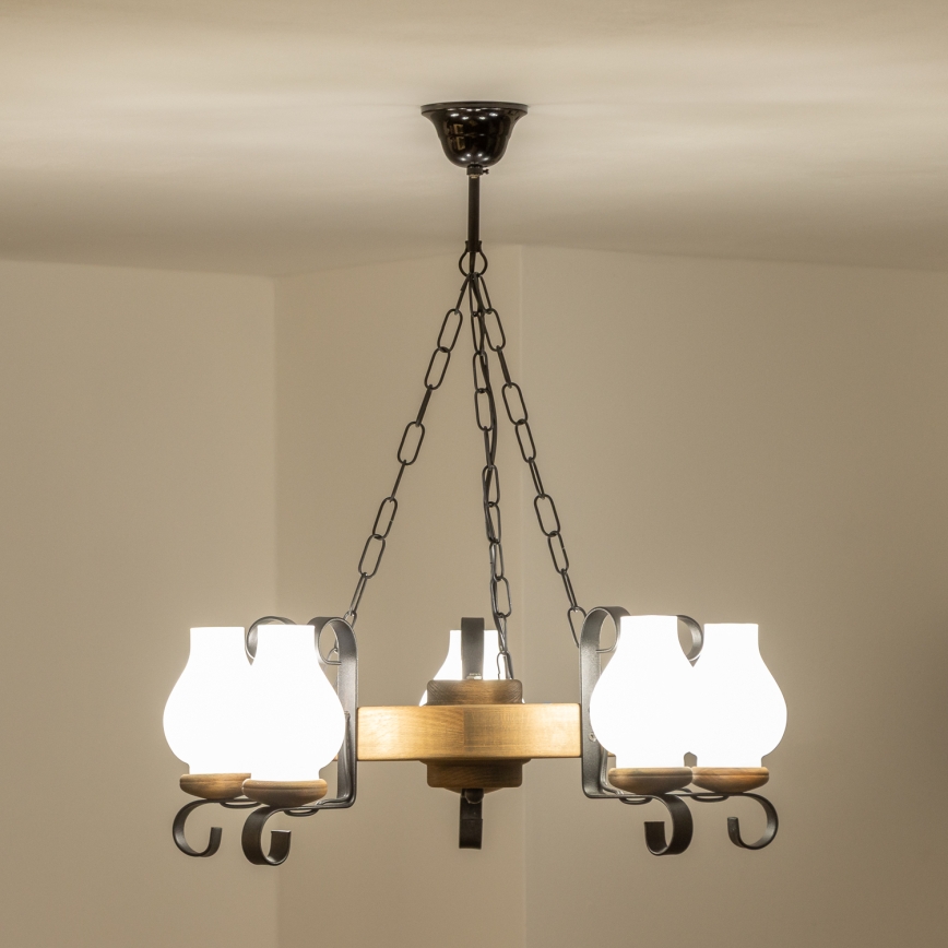 Brilagi - Κρεμαστός πολυέλαιος με αλυσίδα ROATA 5xE14/40W/230V Ø 50 cm οξιά
