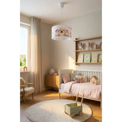 Brilagi - LED αναρτώμενο παιδικό φωτιστικό BOBO 1xE27/60W/230V διάμ. 35 cm ροζ/νεράιδες