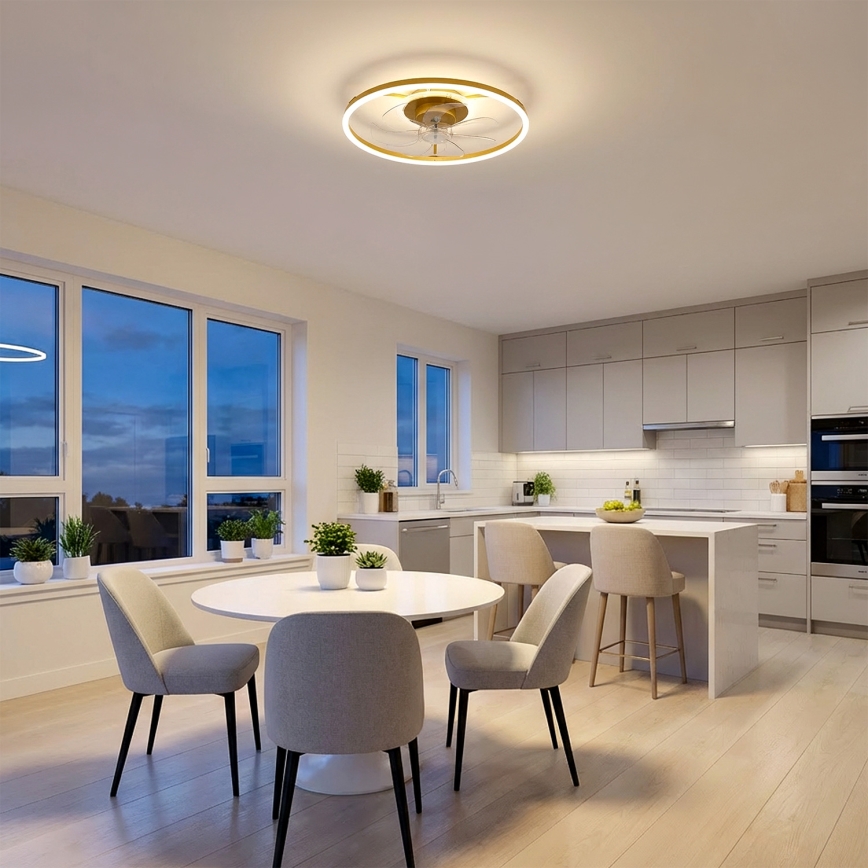 Brilagi - LED Ρυθμιζόμενος ανεμιστήρας οροφής LED/66W/230V 55 cm λευκός/χρυσός + τηλεχειριστήριο