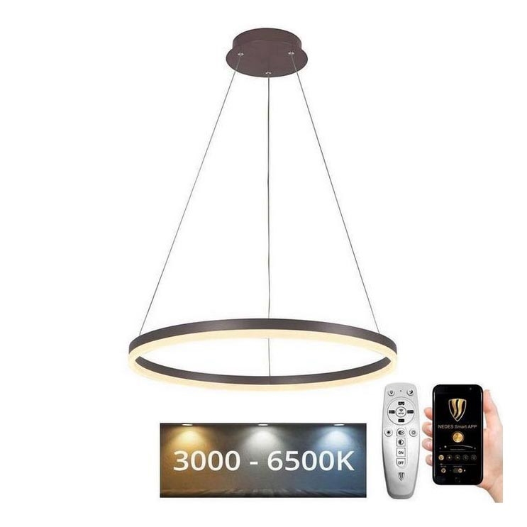Brilagi - Led Dimmable κρεμαστό φωτιστικό οροφής CIRCLE LED/42W/230V 3000-6500K καφέ + τηλεχειριστήριο