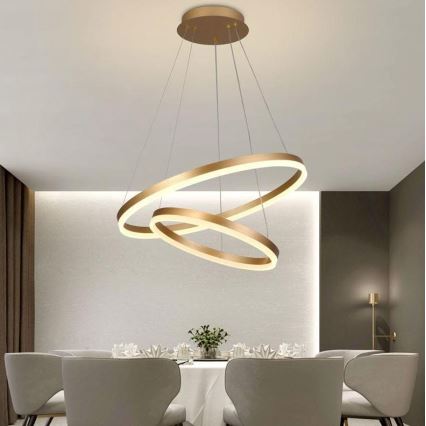 Brilagi - Led Dimmable κρεμαστό φωτιστικό οροφής CIRCLE LED/70W/230V 3000-6500K χρυσό + τηλεχειριστήριο