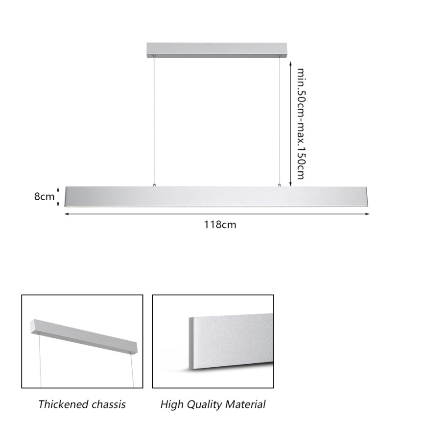 Brilagi - Led Dimmable κρεμαστό φωτιστικό οροφής SLIMLINE LED/40W/230V 3000-6000K ασημί + τηλεχειριστήριο