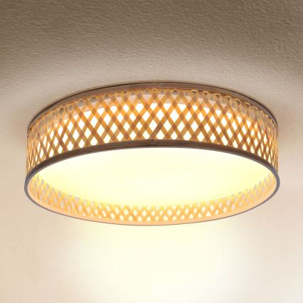 Brilagi - LED Dimmable φωτιστικό οροφής CAMILA LED/48W/230V 3000-6500K μπαμπού διάμετρος 40 cm + τηλεχειριστήριο