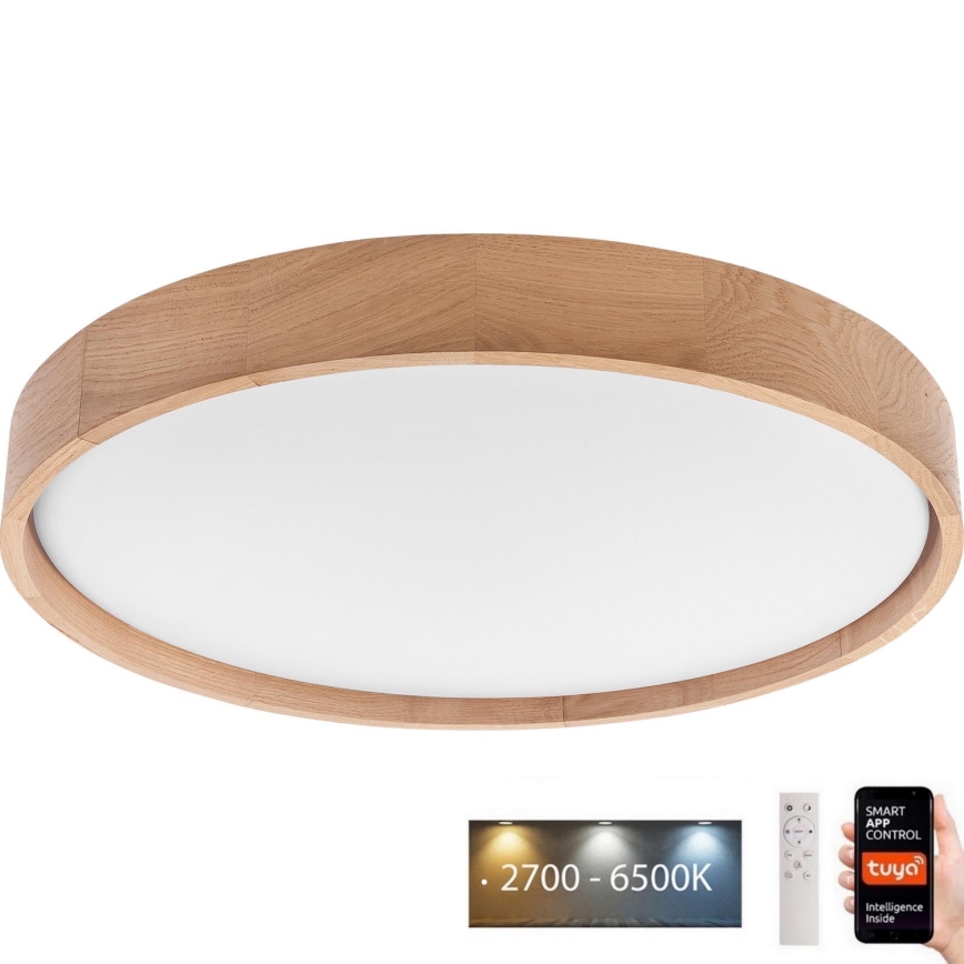 Brilagi - LED Dimmable φωτιστικό οροφής MANAROLA SMART LED/36W/230V 2700-6500K δρυς διάμετρος 51 cm Wi-Fi + τηλεχειριστήριο Tuya