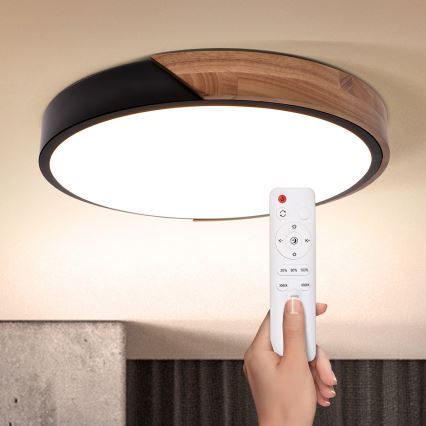 Brilagi - LED Dimmable φωτιστικό οροφής PILANA LED/48W/230V 3000-6500K δρυς διάμετρος 40 cm + τηλεχειριστήριο