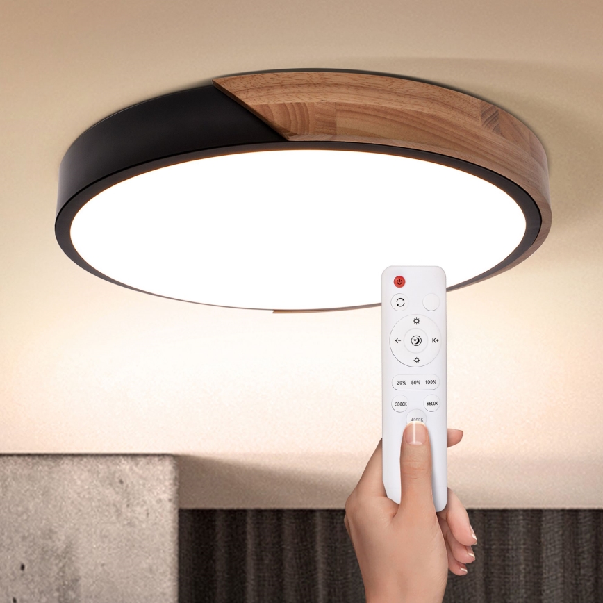 Brilagi - LED Dimmable φωτιστικό οροφής PILANA LED/48W/230V 3000-6500K δρυς διάμετρος 40 cm + τηλεχειριστήριο