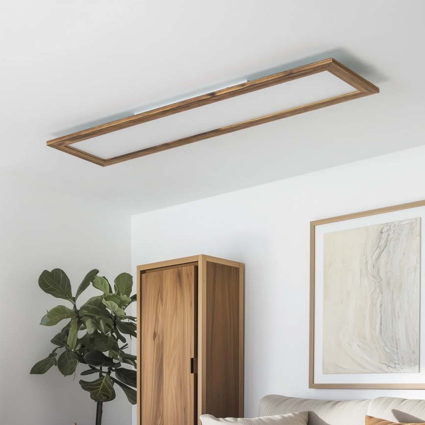 Brilagi - LED Dimmable φωτιστικό οροφής SLIMFRAME WOOD LED/58W/230V 124x34 cm 3000-6000K καφέ + τηλεχειριστήριο