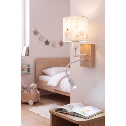 Brilagi - LED παιδική ευλύγιστη επιτοίχια λάμπα BOBO WOOD 1xE27/25W/230V + LED/3W δρυς/λευκό/κρεμ/κουνελάκια