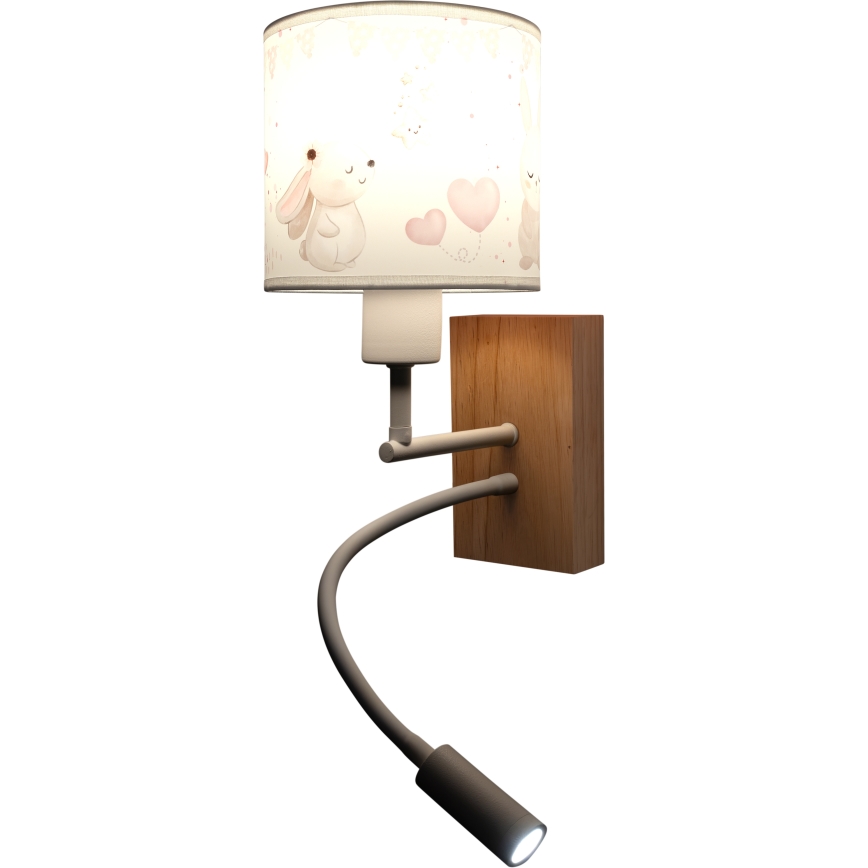 Brilagi - LED παιδική ευλύγιστη επιτοίχια λάμπα BOBO WOOD 1xE27/25W/230V + LED/3W δρυς/λευκό/κρεμ/κουνελάκια