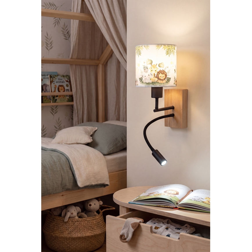 Brilagi - LED Ευέλικτο επιτοίχιο παιδικό φωτιστικό BOBO WOOD 1xE27/25W/230V + LED/3W δρυς/μαύρο/λευκό/πράσινο/ζούγκλα