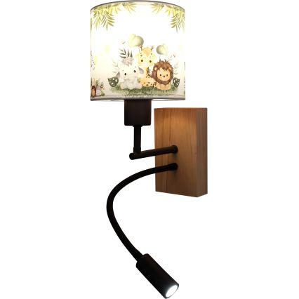 Brilagi - LED Ευέλικτο επιτοίχιο παιδικό φωτιστικό BOBO WOOD 1xE27/25W/230V + LED/3W δρυς/μαύρο/λευκό/πράσινο/ζούγκλα