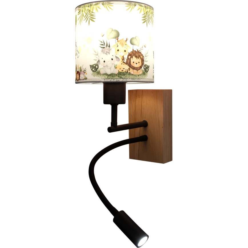 Brilagi - LED Ευέλικτο επιτοίχιο παιδικό φωτιστικό BOBO WOOD 1xE27/25W/230V + LED/3W δρυς/μαύρο/λευκό/πράσινο/ζούγκλα