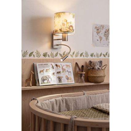 Brilagi - LED παιδική ευλύγιστη απλίκα τοίχου BOBO 1xE27/25W/230V + LED/3W ματ χρώμιο/λευκό/πράσινο/ζούγκλα