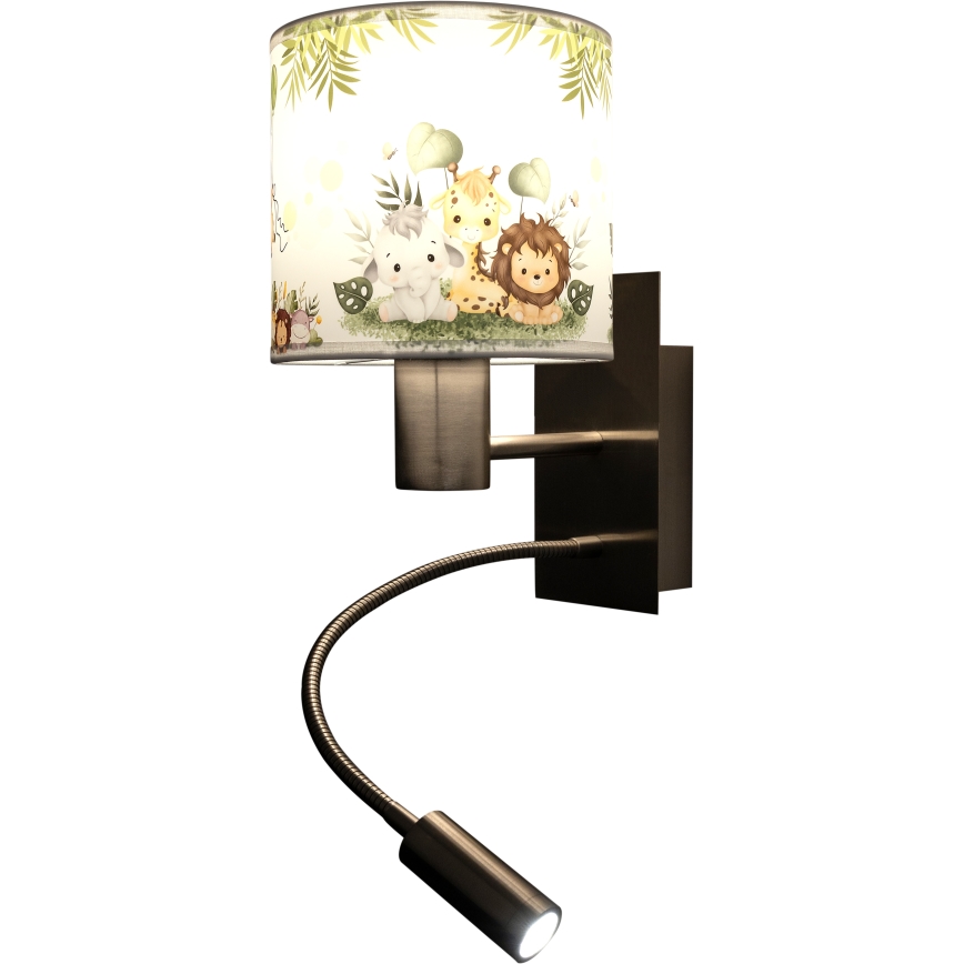 Brilagi - LED παιδική ευλύγιστη απλίκα τοίχου BOBO 1xE27/25W/230V + LED/3W ματ χρώμιο/λευκό/πράσινο/ζούγκλα