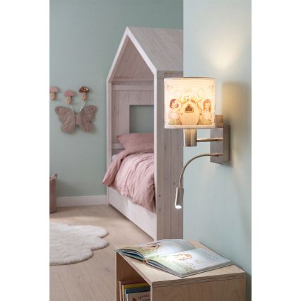 Brilagi - LED Παιδική ευέλικτη απλίκα τοίχου BOBO 1xE27/25W/230V + LED/3W ματ χρώμιο/λευκό/ροζ/νεράιδες