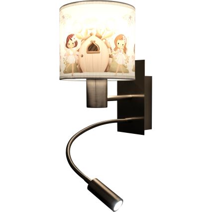 Brilagi - LED Παιδική ευέλικτη απλίκα τοίχου BOBO 1xE27/25W/230V + LED/3W ματ χρώμιο/λευκό/ροζ/νεράιδες