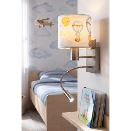 Brilagi - LED παιδική ευέλικτη απλίκα τοίχου BOBO 1xE27/25W/230V + LED/3W ματ χρώμιο/λευκό/ζωάκια