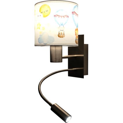 Brilagi - LED παιδική ευέλικτη απλίκα τοίχου BOBO 1xE27/25W/230V + LED/3W ματ χρώμιο/λευκό/ζωάκια
